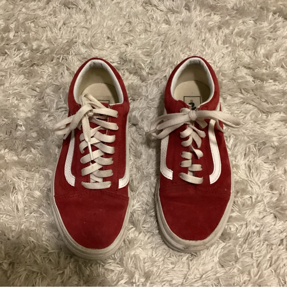 Unisex VANS Scotchgard Racing Red Suede Lace-Up Low Top Skate Shoes Old Skool